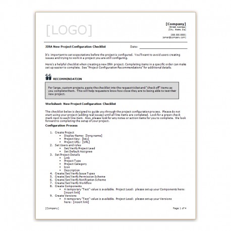 Jira New Project Configuration Checklist