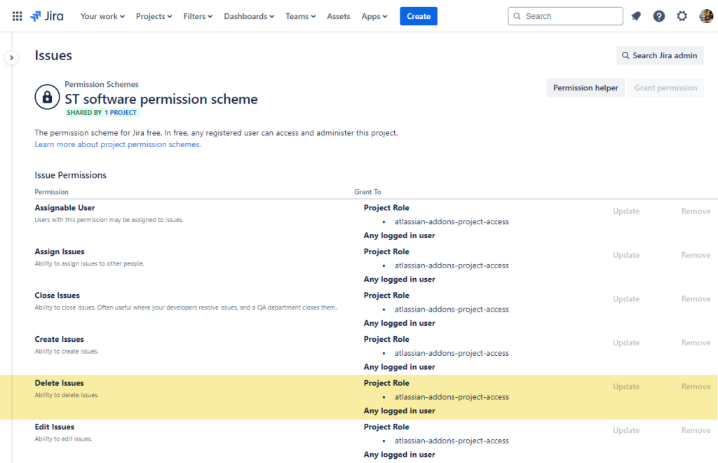 The "Delete Issues" permission in a Permission Scheme