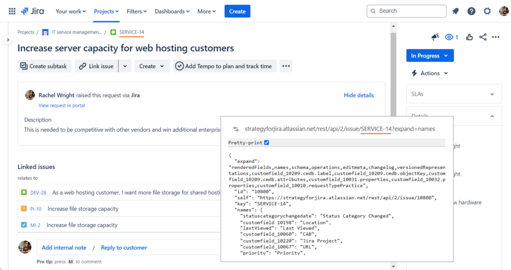 Jira Serviced Management REST API Example